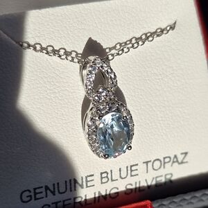 Blue Topaz White Sapphire Sterling Silver Pendant Necklace